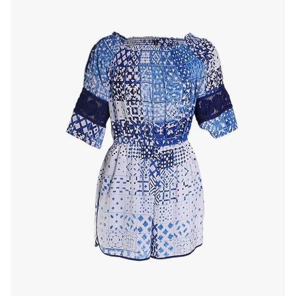 Plenty by Tracy Reese Romper Off-Shoulder Southmoon Under Blue Small - Picture 1 of 6